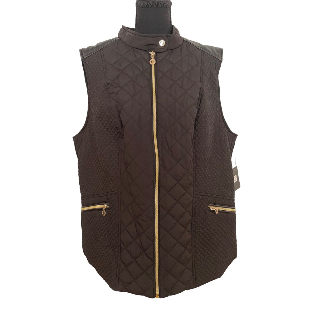 Marc New York Quilted Vest Womens XL Black Faux Leather Classic M3WQH807